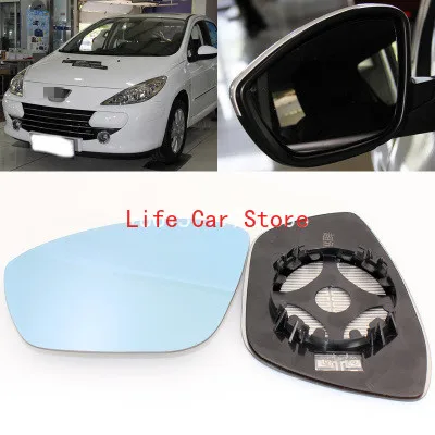 For Peugeot 307 large field vision blue mirror car rearview mirror heating modified wide-angle reversing lens