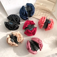 navy blue black pink red light brown floral cloth headwear claw hair clip plastic resin hairpin clamp headwear women