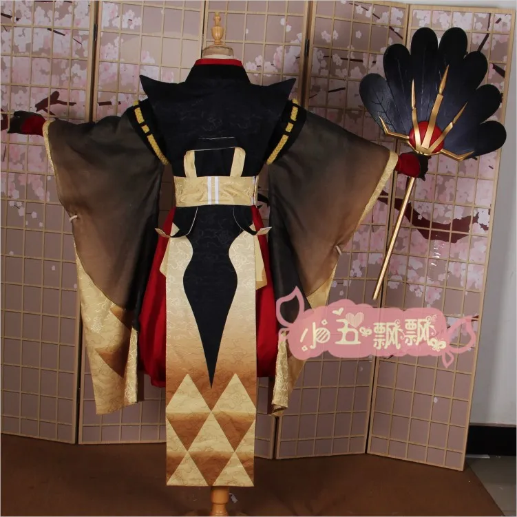 Костюм для косплея Onmyoji Taitengu кимоно с черными и золотыми перьями женщин ролевых