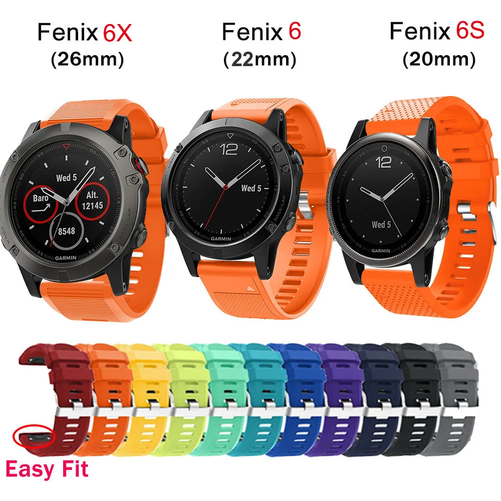 26 мм силиконовый ремешок для часов Ремешок для Garmin Fenix 6X6 6S Pro 5X5 5S Plus 3 3HR браслет для часов легко Fit Quick Release 20 22 мм