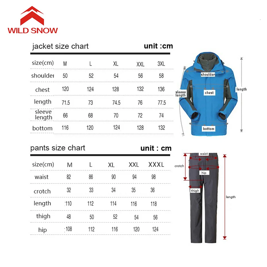 Профессиональный лыжный костюм Wild Snow водонепроницаемый ветрозащитный для зимы