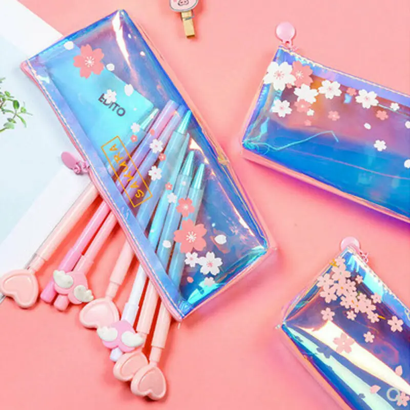 Модный голографический женский прозрачный чехол для карандашей с красочным