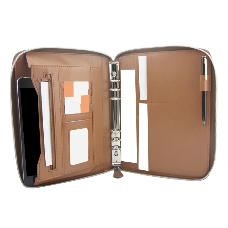 Профессиональный Бизнес портфель стиль Органайзер папка с ручками блокнот коричневая синтетическая