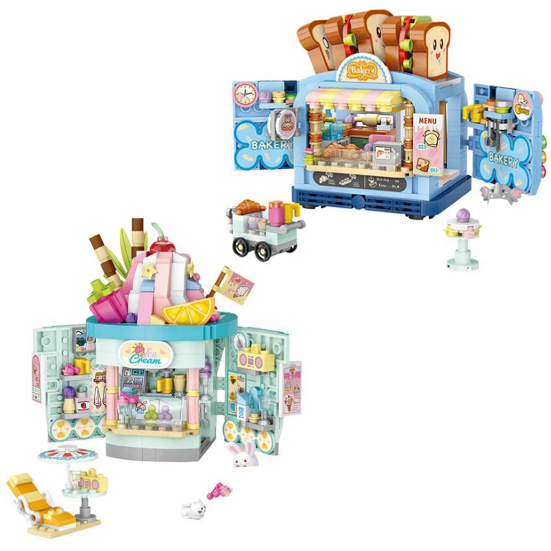 

hot Creative fruit ice cream store bakery figures model bricks Disneyland food restaurant mini build blocks toys for child gift