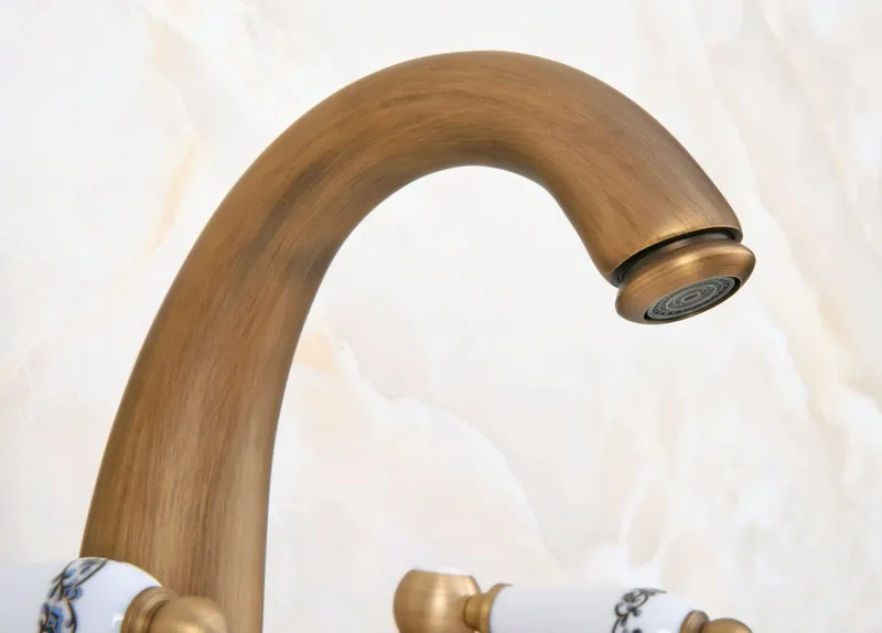 Винтажный античный латунный смеситель man079 для ванной комнаты с двумя ручками и 3