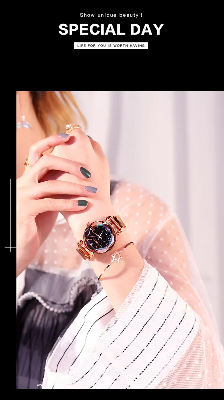 Luxury Women Watches Fashion Elegant Magnet Buckle Vibrato Purple Ladies Wristwatch New Starry Sky Roman Numeral Gift Clock