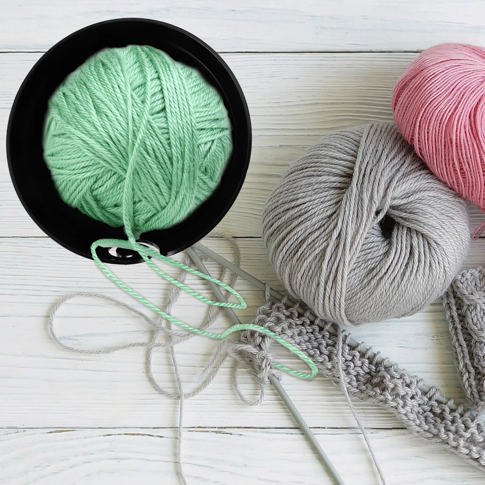 Пластиковая миска из пряжи черная для хранения с крышкой держатель вязаной