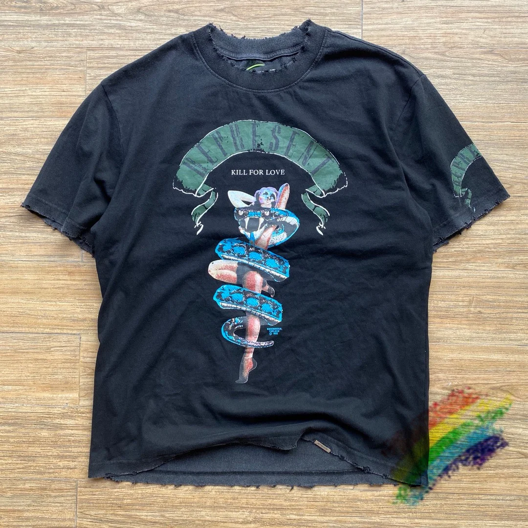 

Толстая Тяжелая Футболка с принтом кобры, мужская и женская футболка в масштабе 1:1, высокое качество, влюбленная графика, топы с принтом, фут...