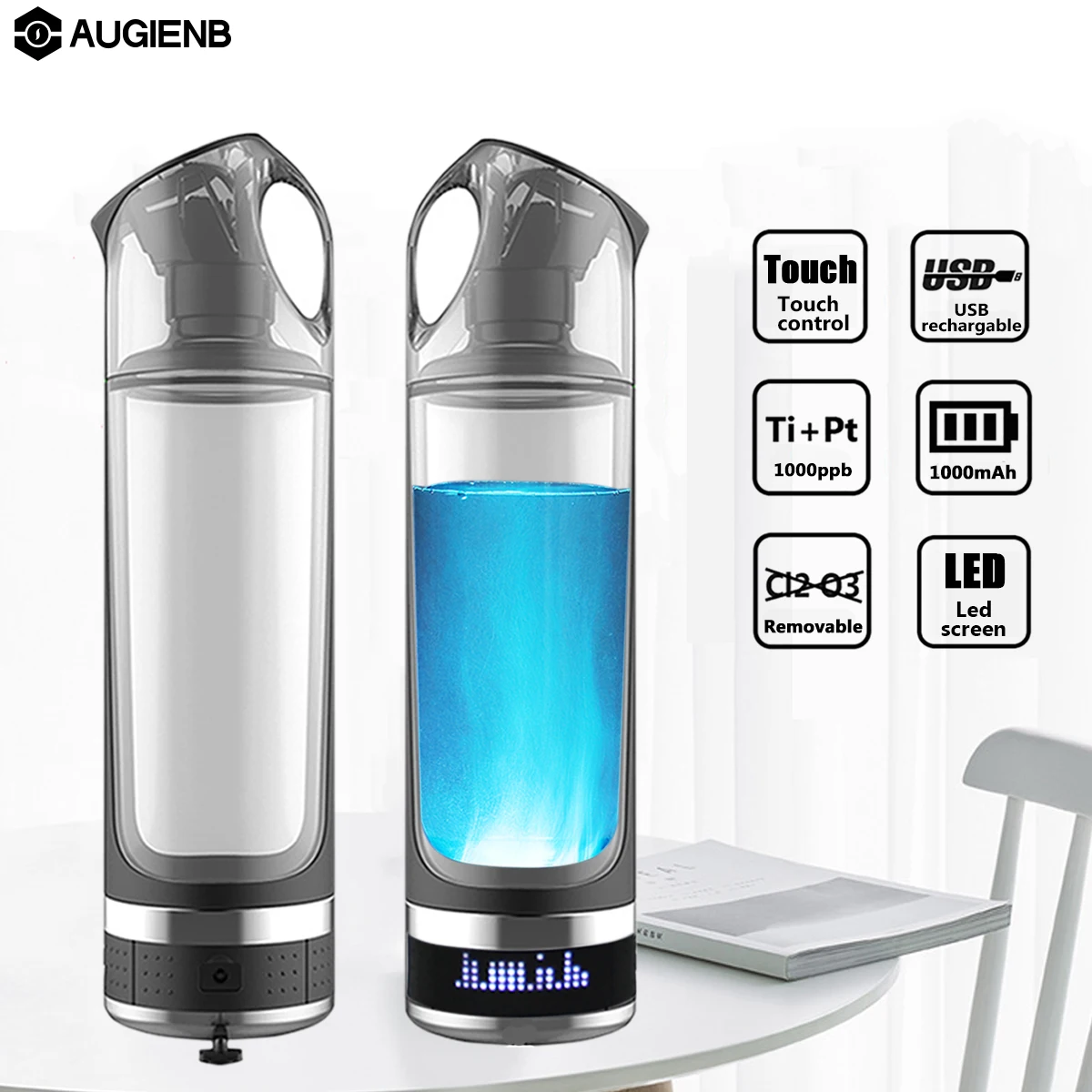 AUGIENB 500 мл водородная Щелочная бутылка для воды lonizer Генератор светодиодный RGB портативная чашка USB Перезаряжаемый антивозрастной подарок