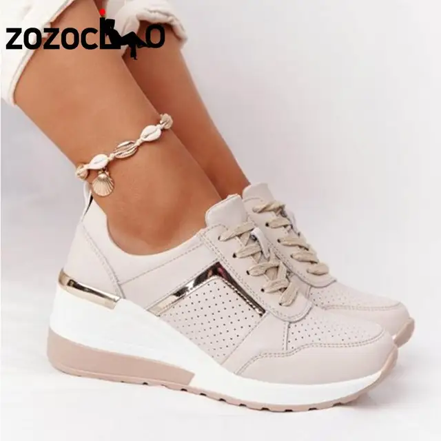 2022 Women Wedges Sneakers Lace-Up Breathable Sports Shoes Casual Platform Female Footwear Ladies Vulcanized Shoes Zapatillas 3