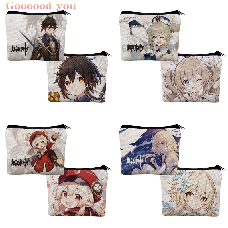 

Anime Keychain Genshin Impact Canvas Purse Keqing Klee Venti Fischl Cute Coin Bag Accessories For Fans Friends Gifts Wholesale