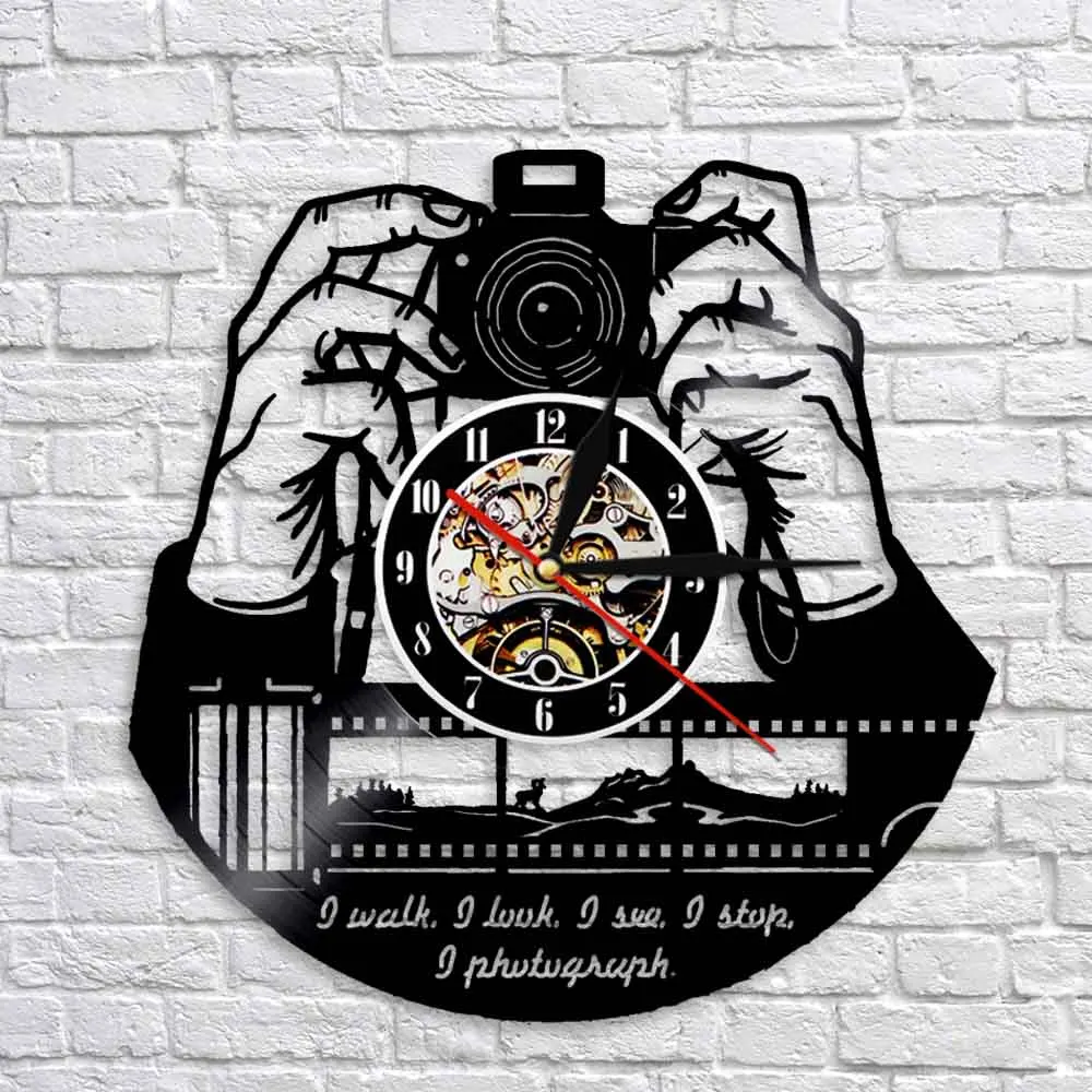 Настенные часы с декором для фотосъемки, современный дизайн, кварцевые виниловые настенные часы для фотостудии, декоративные настенные часы