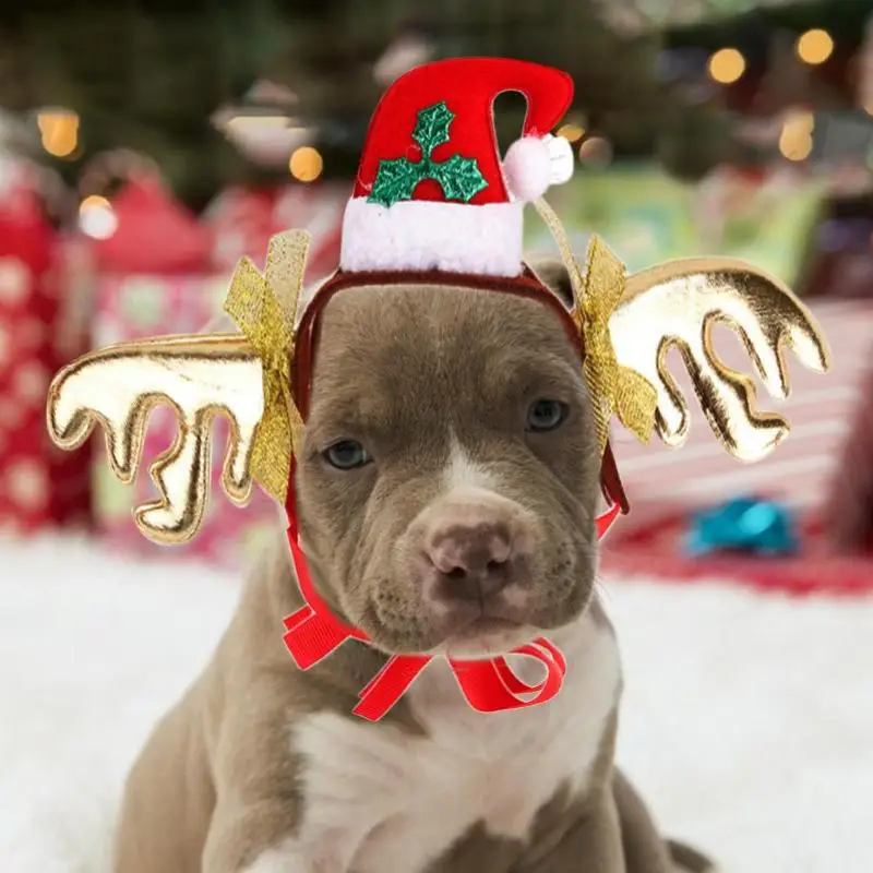 Симпатичная фетровая шляпа для собак кошек оленей рогов Санта Клауса короны