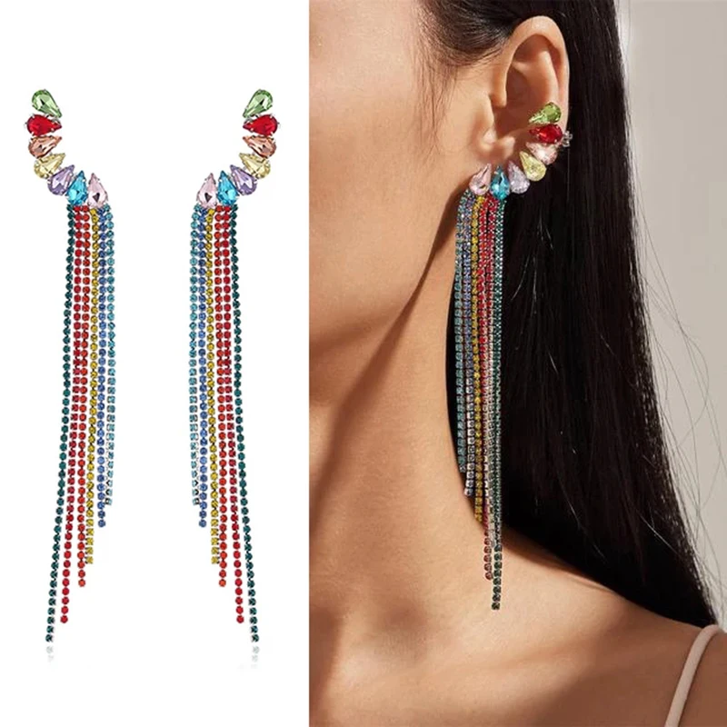 Ювелирные изделия FARLENA роскошные разноцветные Висячие серьги Стразы с