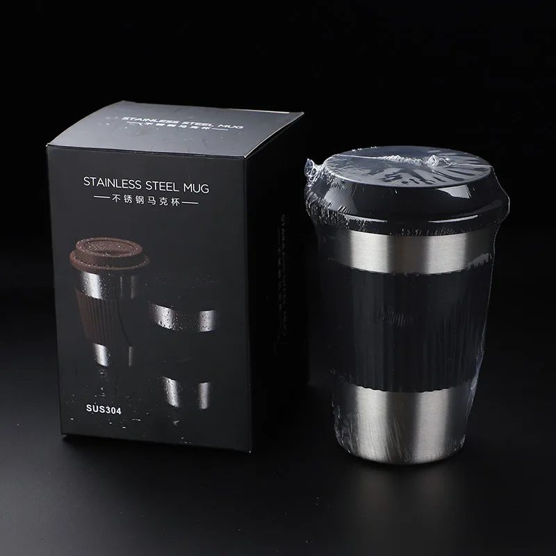 Нержавеющая сталь кружки кофейные с синиконовая крышка Стакан Кружка Кофе Non-slip