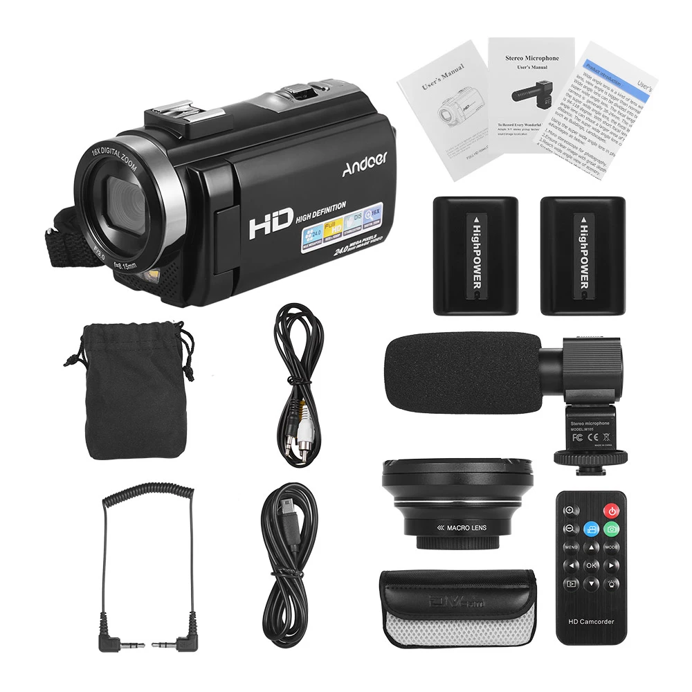 Andoer HDV-201LM 1080P FHD Цифровая видеокамера DV рекордер 24MP 16X цифровой зум 3,0 дюймовый ЖК-экран - Цвет: Option 1