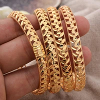 4pcs gold color bangle for women gold color copper bracelet dubai olive leaf ethiopia flower wedding africa arab jewelry
