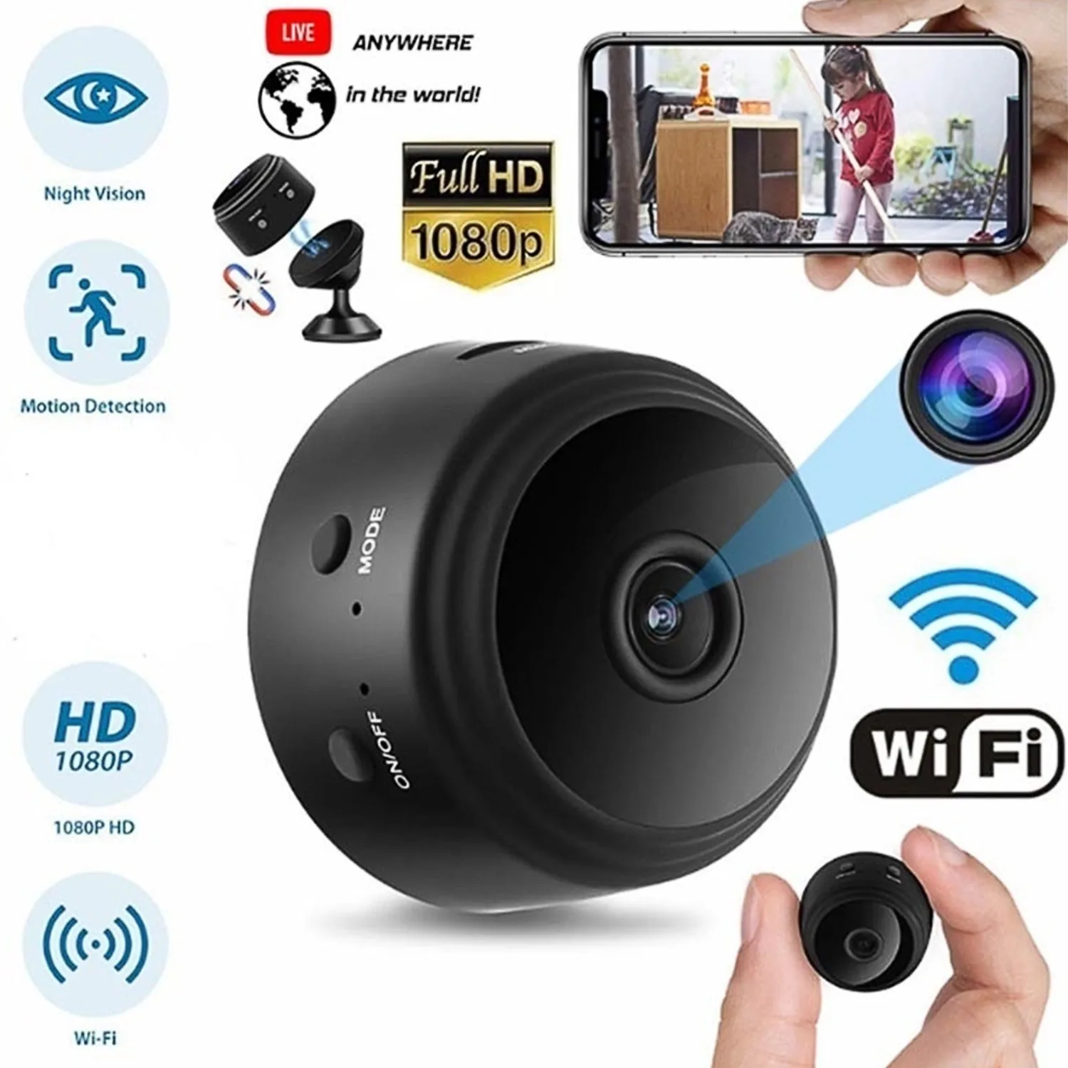 Gosear 1080P HD мини камера WiFi ИК ночного видения Видеокамера маленькая с кронштейном 360