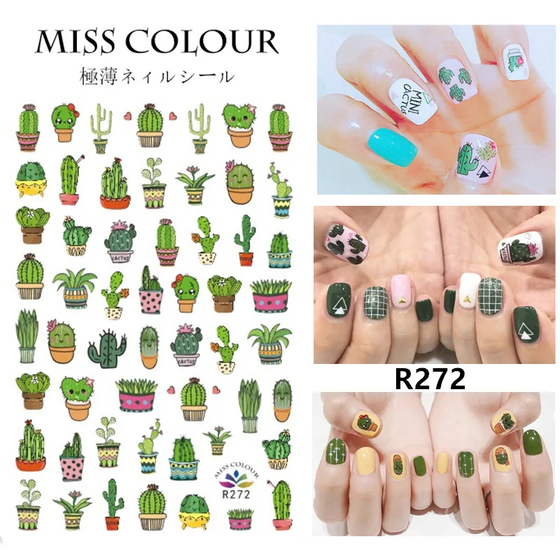 Green Leaf Nail Sticker Cactus Polka Dot Leopard Manicure | Красота и здоровье