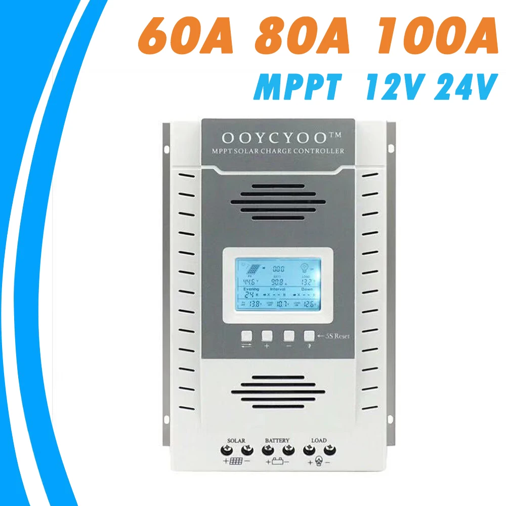 MPPT 100A 80A 60A контроллер солнечного зарядного устройства 12 В 24 В автоматическое зарядное устройство для макс. 100 в вход солнечной панели с подсветкой lcd