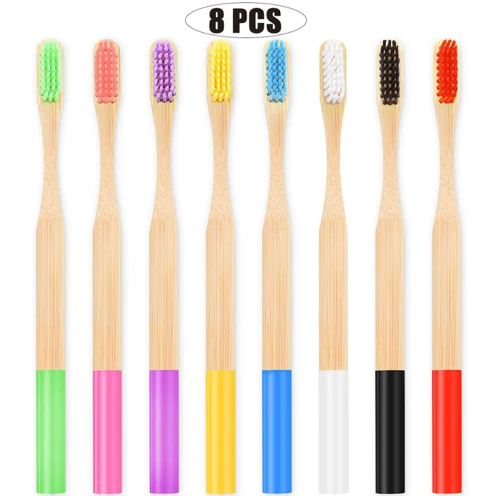8 натуральных бамбуковых зубных щеток для взрослых мягкие зубные щетки с