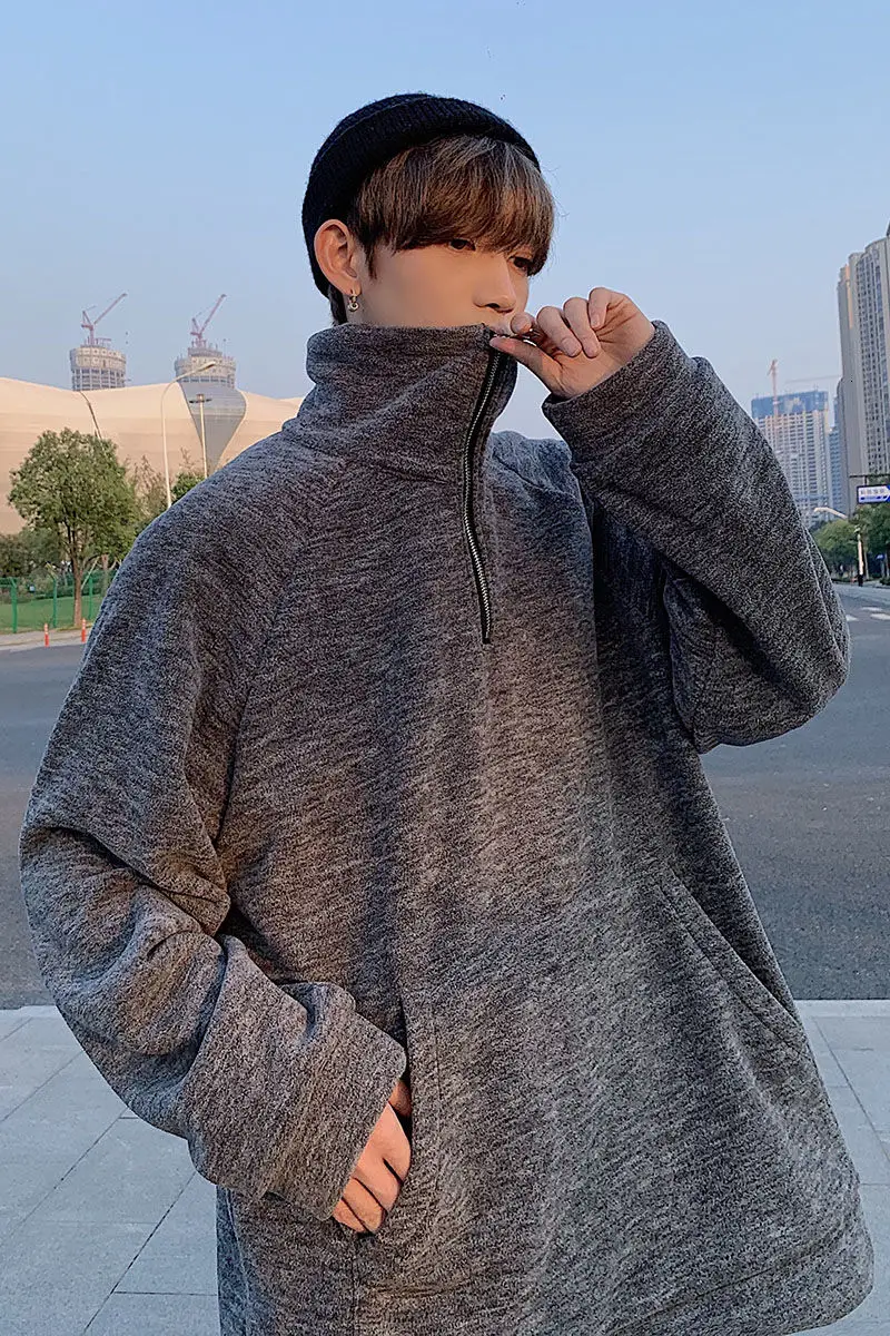 

2020 Autumn And Winter New Youth Popular Men's Loose Solid Color Polar Fleece Sweatshirt Fashion Casual Half Zipper Pullover