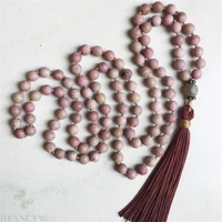 8mm rhodochrosite gemstone 108 beads mala necklace band tassel gemstone lucky energy healing spirituality yoga pray monk