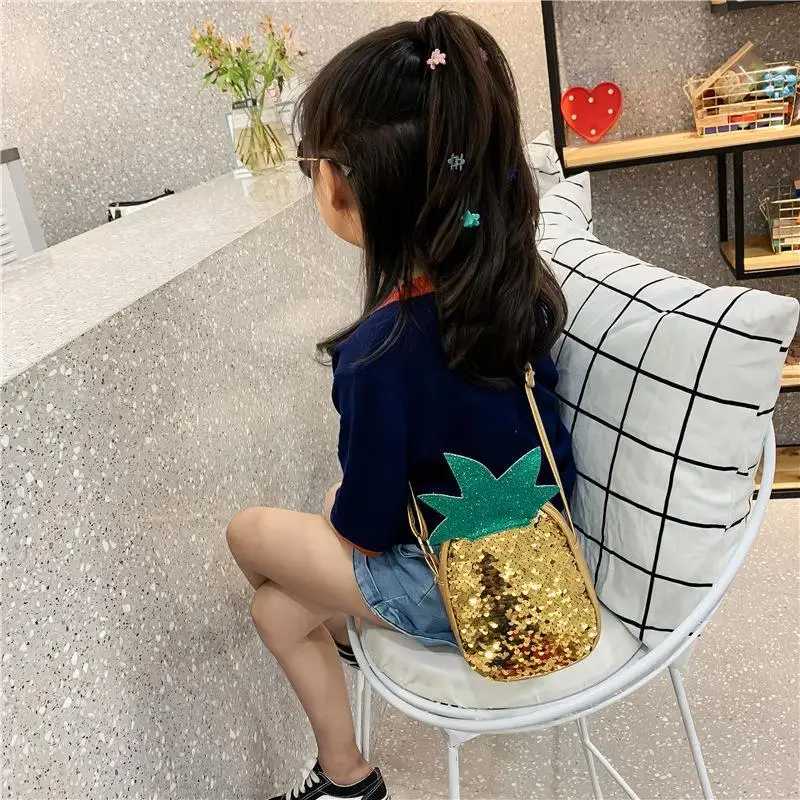 Lovely Children Sequin Small Shoulder Bag Cute Strawberry Baby Girls Crossbody Bags PU Leather Kids Boys Coin Purse Handbags