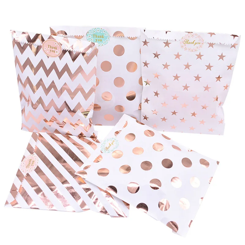 

25pcs/pack 18cm Gift Bags Paper Pouch Rose Gold Paper Food Safe Bags Birthday Wedding Party Favors Gift Bags Packing for Guests