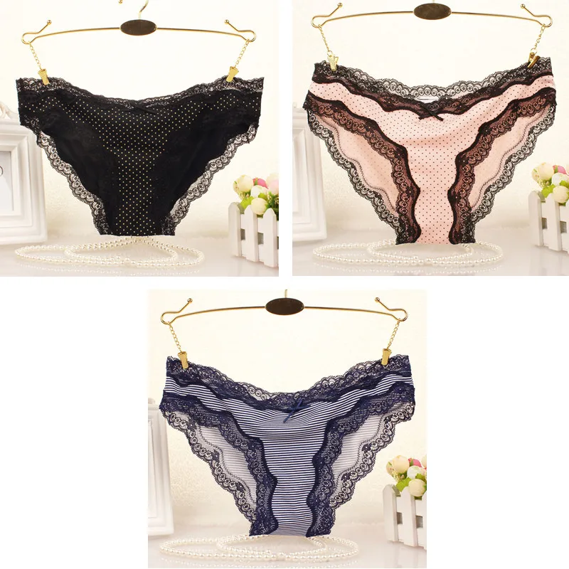 black pink navy 3 шт., хлопковое нижнее белье, женские трусики, набор, удобные трусы, цветочные кружевные трусы для женщин, сексуальные трусики с низкой посадкой, нижнее белье - Цвет: black pink navy