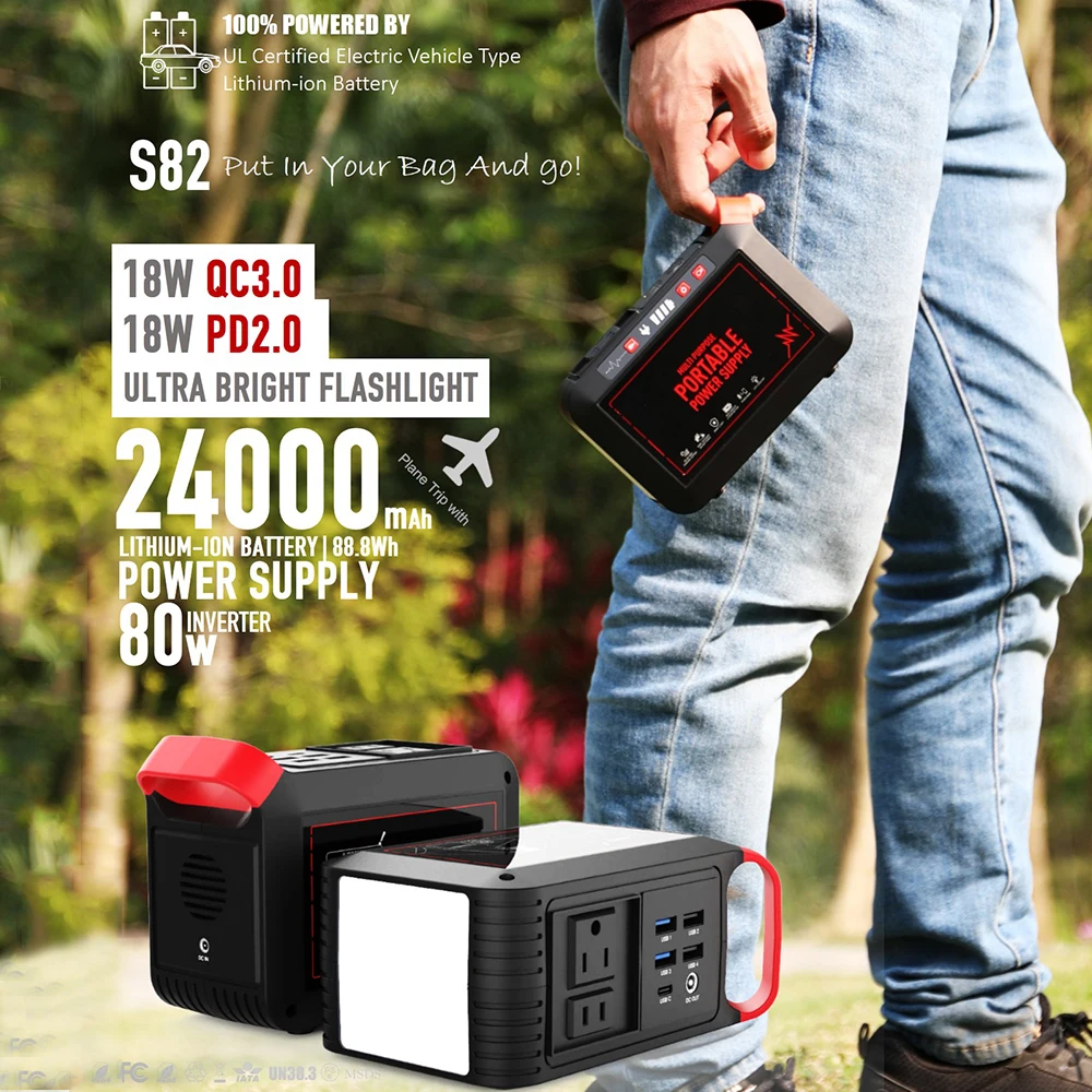 

Solar Generator 24000mAh Lithium-ion Battery Power Supply Station With 80W 120W AC Output For Various Devices