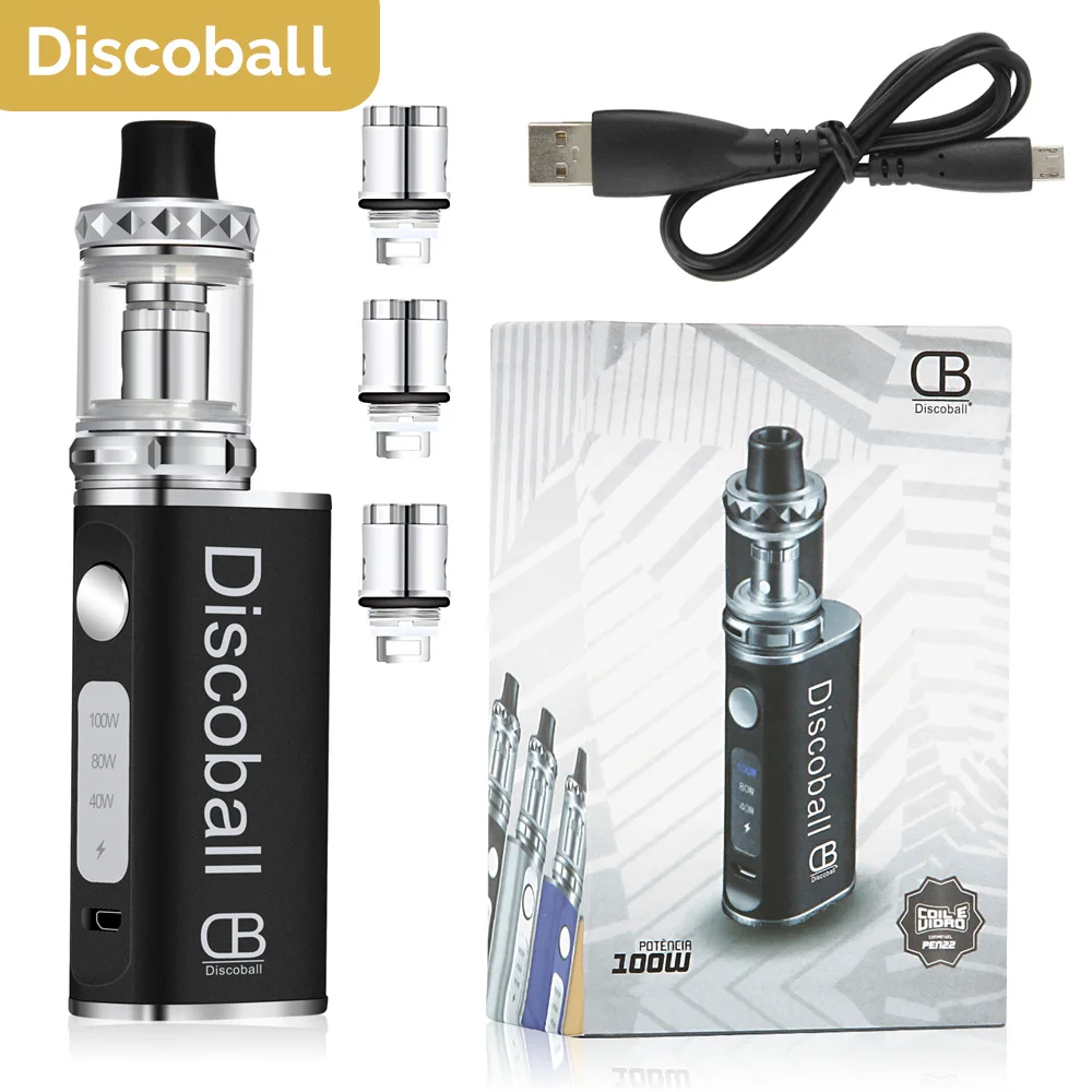 

Discoball Vape Mod Pod 100W 2ml TPP Tank Coils 2000 Battery Vaper with 3 Atomizer Electronic e-Cigarette Vaporizer Kit