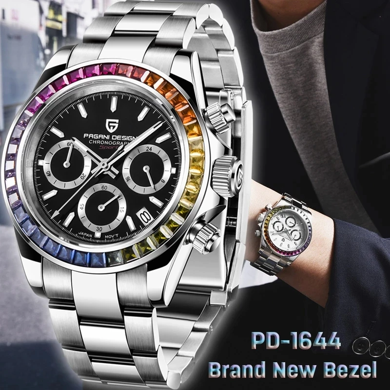 

Pagani Design Brand Rainbow Bezel New Sport Watch men Quartz Stainless Steel 100MWaterproof Mens watch VK63 Sapphire Chronograph
