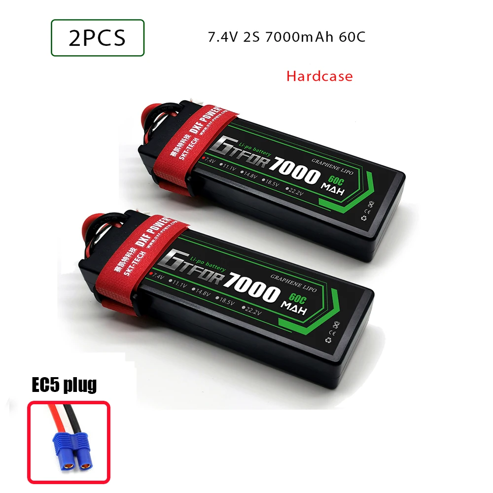 2PCS2S7000hardEC5 GTFDR Батарея Lipo 2S 4S 7,4 V 14,8 V 5200 7000mah 6500 45C 60C 100C MAX 200C Жесткий Чехол для 1:8 1:10 RC багги Truggy автомобиля - Цвет: 2PCS2S7000hardEC5