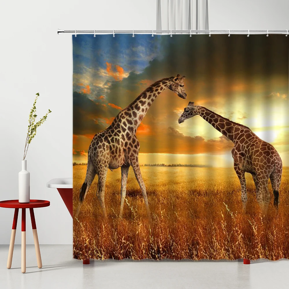 

Marseille Giraffe Shower Curtain Sunset Animal Pattern Polyester Fabric Modern Bedroom Decor Curtains Bath Accessories With Hook