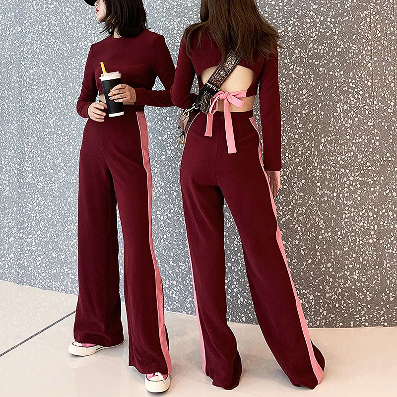 Модная уличная Осенняя Женский комплект 2 шт. укороченный топ с длинными рукавами