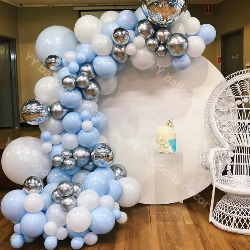 

110pcs Macaron Blue White Balloons Garland Arch Kit Chrome Metallic Globos Wedding Birthday Party Decorations Baby Shower Ballon
