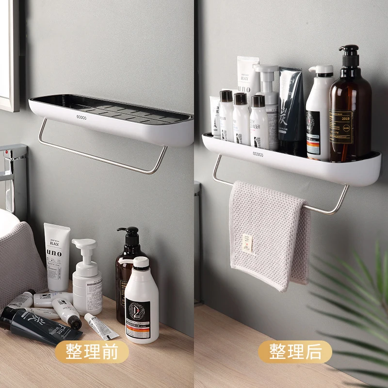 

Adhesive Bathroom Shelf Wall Mounted Shampoo Spices Shower Storage Towel Rack Holder Bathroom Multi-Functional Accessories