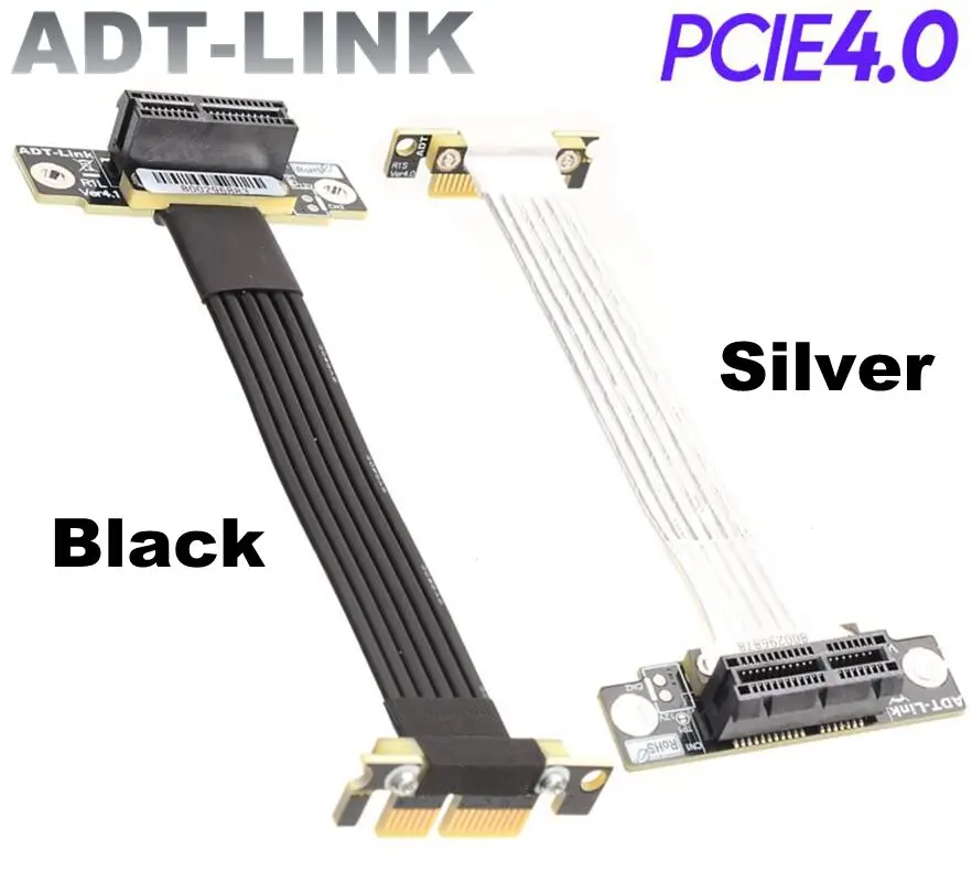 Кабель расширения PCIE 1x черный серебристый двойной 90 градусов PCI E 4 0x1 до x1 16 ГБ/Bps