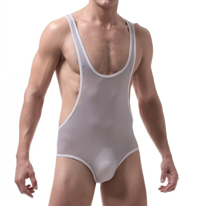 Мужское нижнее белье бандаж сексуальные комбинезоны из ледяного шелка в сеточку