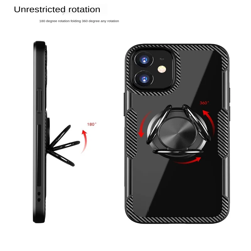 

For iPhone12 PRO MAX mobile phone ring shell creative transparent magnetic TPU + PC anti-fall shockproof protective cover
