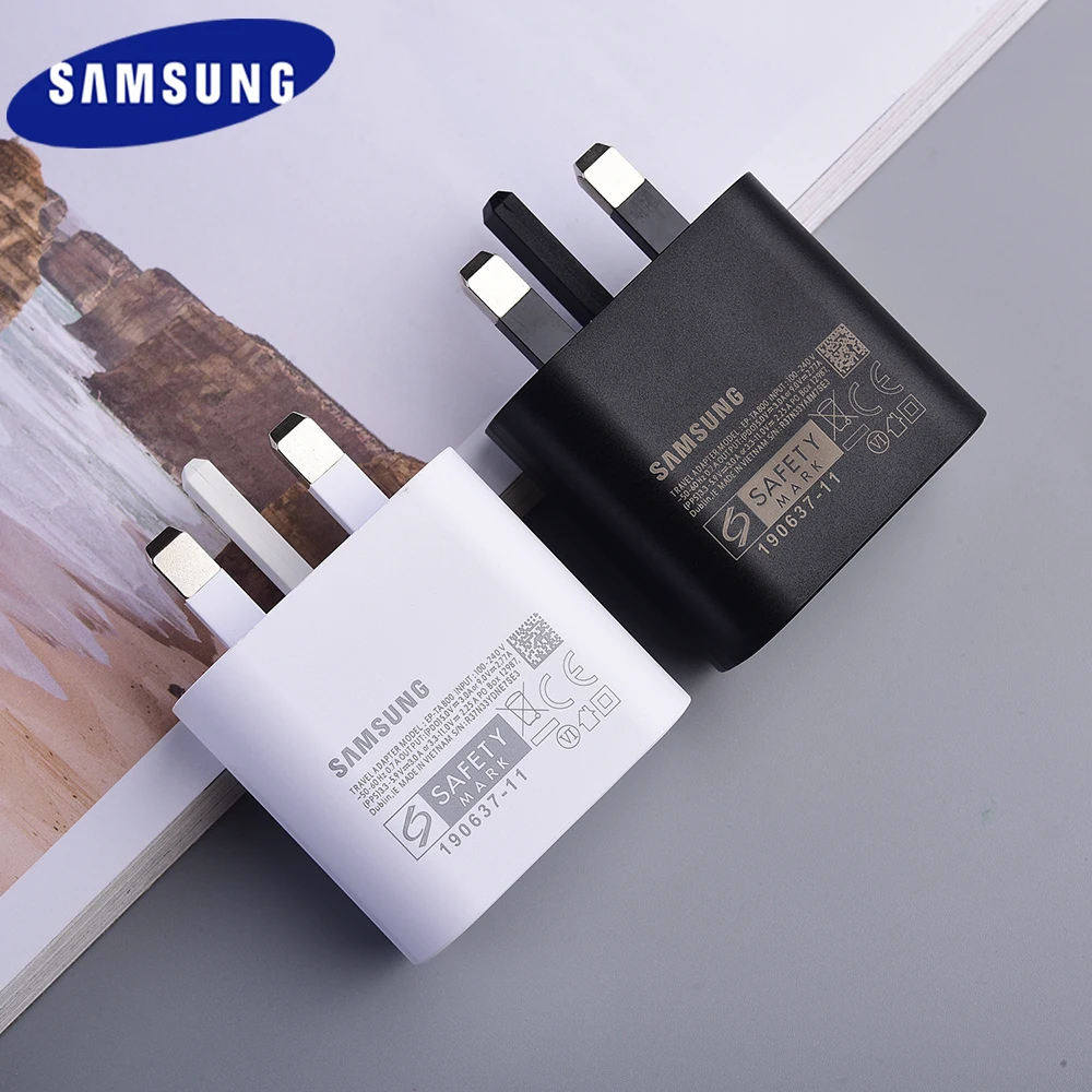 

Samsung 25W Fast Charging Charger UK Plug Adapter 3A Dual Type C Cable For Galaxy Note 10 20 S20 Plus S10 + S10E S9 A71 A50