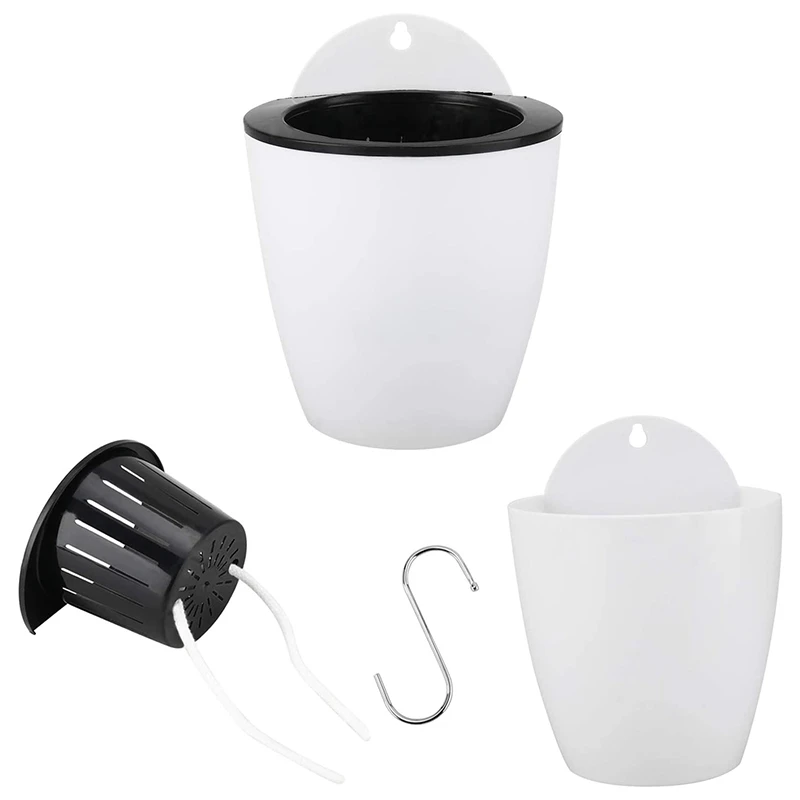 

7Pc Self-Watering Hanging Flower Pot, Lazy Flower Pot & 1x Adjustable Plant Stand, 8 to 12 Inch Bamboo Wood Flower Stand