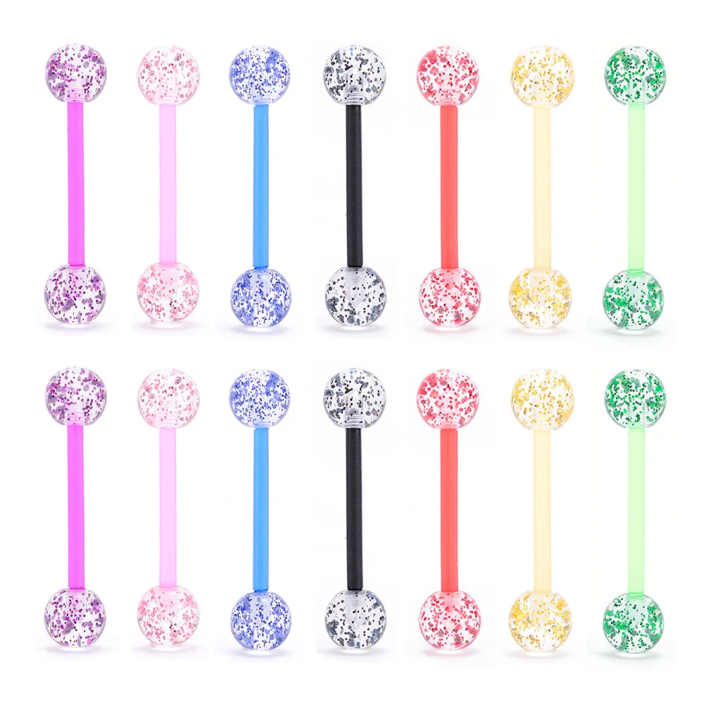 8 шт./лот мягкая акриловая штанга для пирсинга языка кольца прокола блестящая