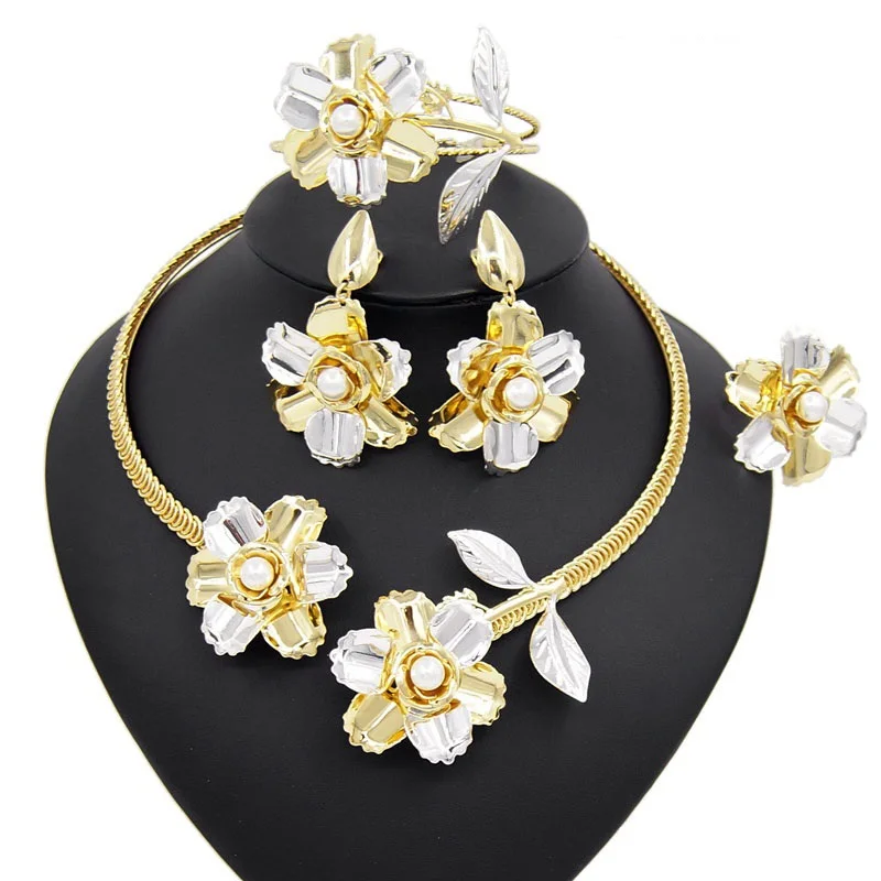 

Свадебные свадебные винтажные искусственные жемчужины Yulaili, бриллиантовые серьги, браслет, кольцо, Дубаи, золотые ювелирные наборы