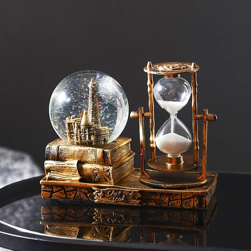 

Vintage Miniatures Holder Build Accessoires Nordic Luxury Ornaments Crystal Ball Tower Hourglass Decoration Salon Home Decor