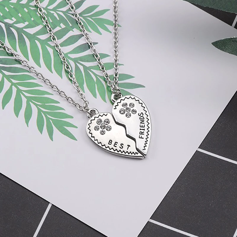 

New 2 Pcs Best Friends Set Necklaces For Women Girls Borken Heart Crystal Lettering Necklaces Friendship Forever Bff Jewelry