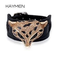 new arrivals golden fox shape animal bracelet inlaid rhinestones with black belt statement bracelet bangle for gilrs