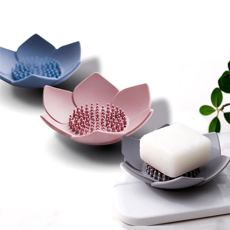 

1pc Silicone Box Draining Soap Dish Soap Box Plate Lotus Shape Holder Portable Soap Dishes Bathroom Accessories