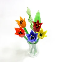handmade colorful murano glass flower craft figurine wedding valentines day favors gifts table decor ornament long handle 17cm